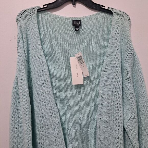 Eileen Fisher Sespry V Neck Cardigan Minimalist Boho Cotton Tape Yarn 3X NWT Blu - Picture 12 of 17